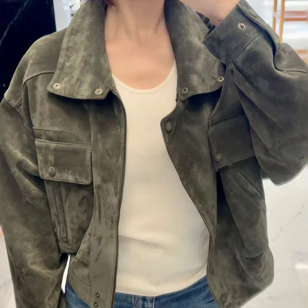 

Jxwatcher Women's Leather Jacket 2026 Spring New Arrival Real Sheepskin Suede Leather Coat Luxury Ladies Fashion Outerwear Fall