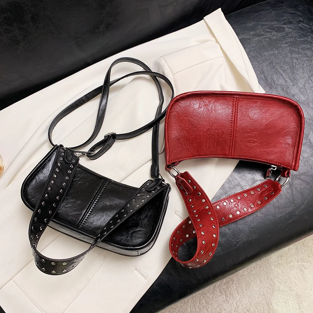 

Women Underarm Satchel Bag Studded Decor Crossbody Sling Bag Adjustable Strap Top Handle Bag Leather Tote Bag Girl Stylish Purse