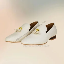 Beige Tassels Decor Low Top Men Loafers Fashion Slip On Men Shoes Luxury Handmade Party Feast Banquet Wedding Men Casual Shoes