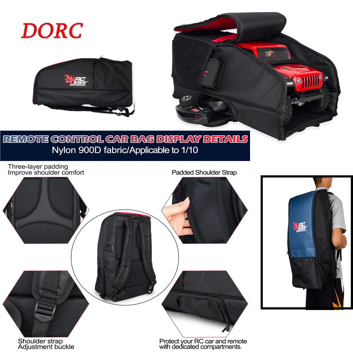 Carrying Storage Bag for 1/10 RC Crawler – Fits SCX10 TRX4 TRX6 Capra D90 TF2 CC01 Outdoor Backpack