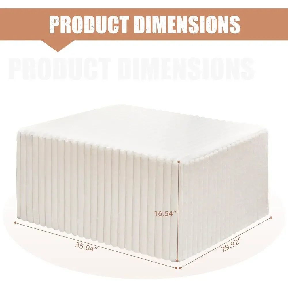 Large Removable Cover Ottoman for Floor Seating, Living Room, Bedroom, or Office - Stripe White, Comfortable image 2