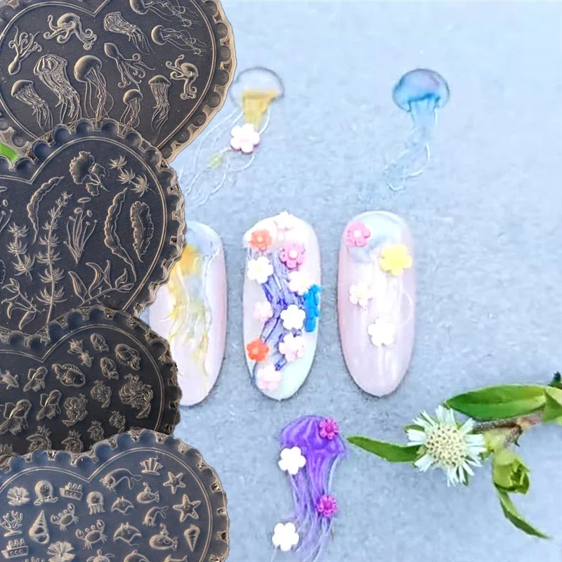 1 Pcs DIY Silicone Manicure Mold Tulip Sea Shell Jellyfish Goldfish Starfish 3D Acrylic Nail Mold Nail Decorations Nail Art Mold
