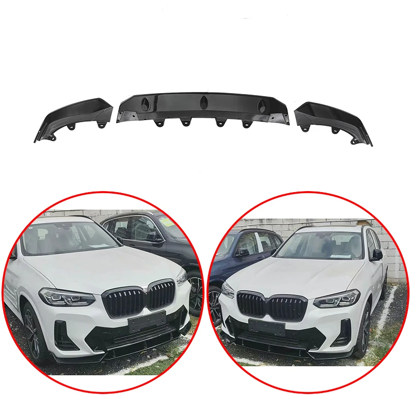 

For BMW X3 G01 X4 G02 IX3 M-Pack 2022 2023 2024 MP Style Front Bumper Lip Spoiler Body Kits Glossy Black Carbon Fiber Look