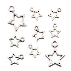 50pcs/Lot Antique Silver Color Metal Star Pendant Charms Alloy DIY Necklace Bracelet Earrings Hollow Handmade Marking