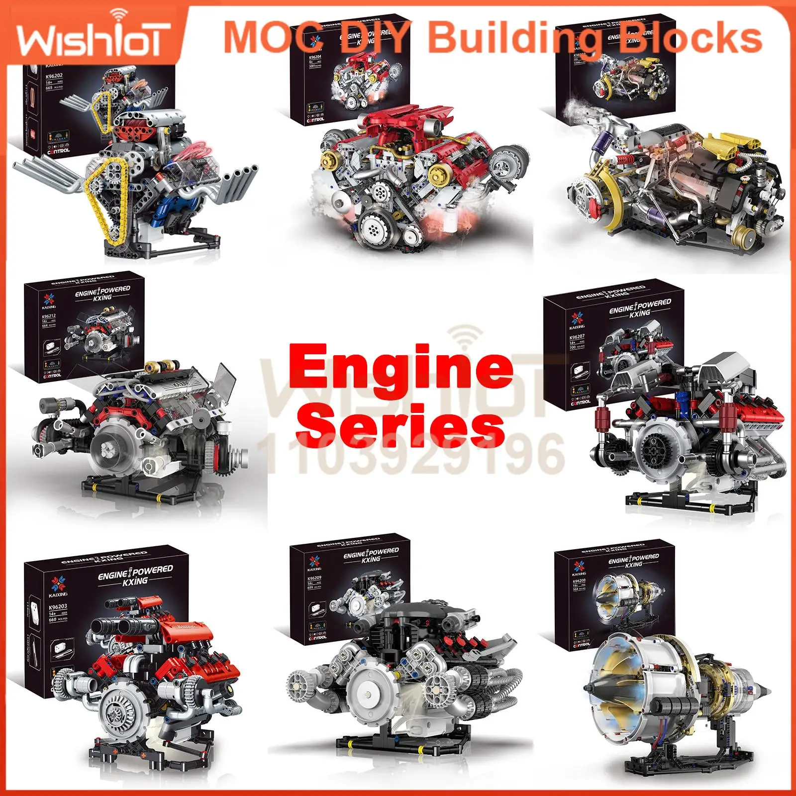 

Набор строительных блоков двигателя и турбовентилятора V8 со светодиодной подсветкой и управлением через приложение, сборная модель «сделай сам» для взрослых, игрушка STEM в подарок