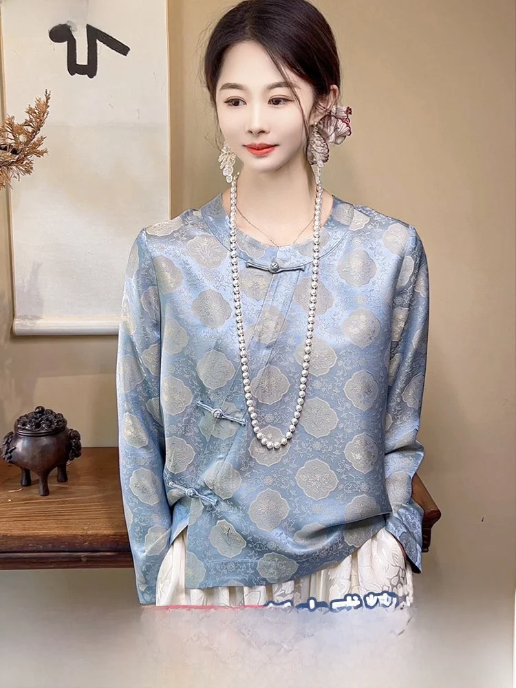 

Новая женская блузка из натурального шелка ручной работы в китайском стиле, с длинными рукавами, винтажная, прямого кроя, свободная, удобная, дышащая