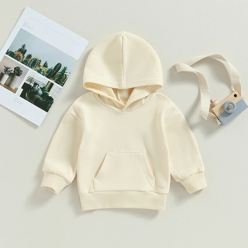 2023-07-07 Lioraitiin 0-4Years Kids Boys Girls Hoodies Solid Long Sleeve Pocket Hooded Sweatshirts Pullovers Fall Winter Tops