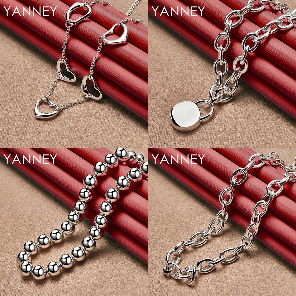 

Fashion 925 sterling silver exquisite heart-shaped round bead necklace women's jewelry accessories wedding temperament gift