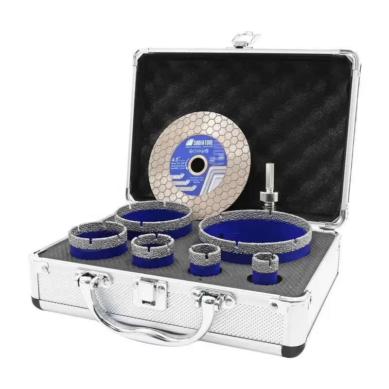 8PCS 5/8''-11 20/25/35/50/75/100mm Tile Granite Marble Ceramic Concrete Diamond Core Drill Bit Sets for Use Angle Grinder