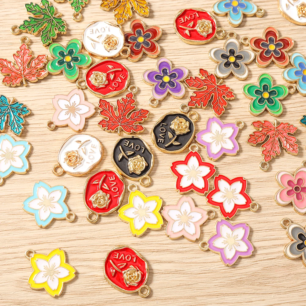 Tusember 10 Stück Emaille Cartoon Hübsche Blumen-Anhänger Niedliche Blumen-Charms für Halsketten, Ohrringe, Armbänder, Schmuckherstellung, Basteln – Detail 2
