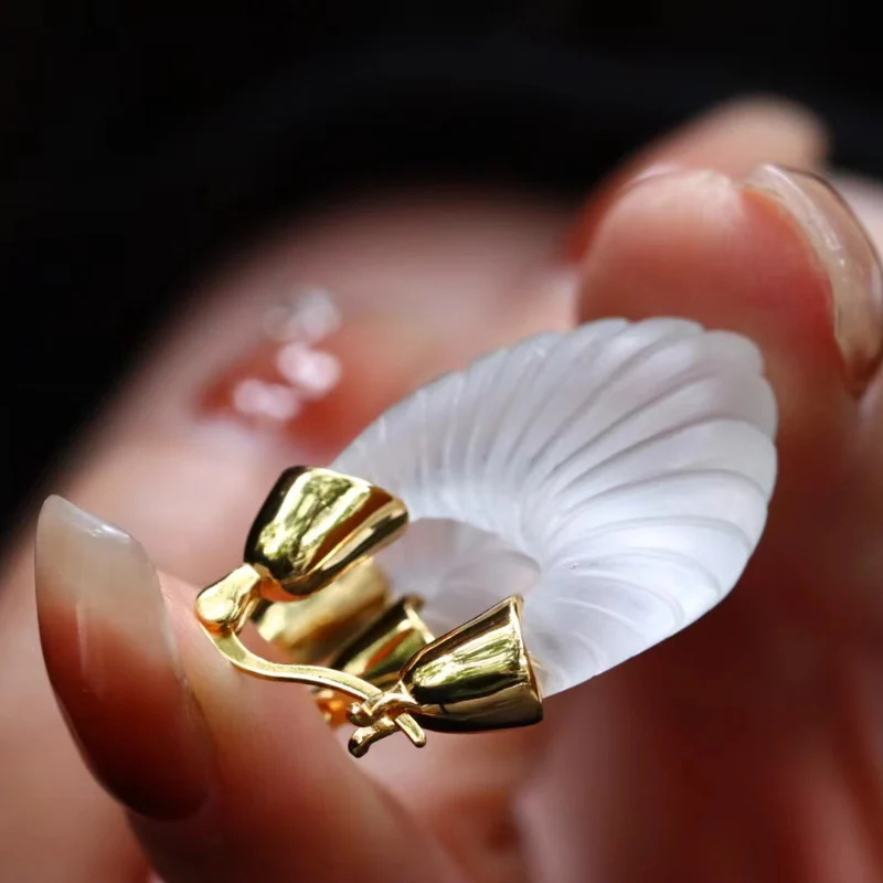 Orecchino in cristallo bianco naturale con pietra grande in argento sterling 925 per le donne, festa di compleanno, Natale, regalo di gioielli fatti a mano