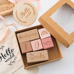 Wooden Baby Milestone Colorful Block Baby Birth Month Number Commemorative Milestone Souvenir Newborn Photogroph Accessories