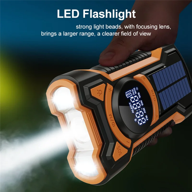Promotion!Hand Crank Solar Radio Portable AM/FM/NOAA Weather Radio With LED Flashlight Bluetooth 5.0 Speaker Emergency Radio