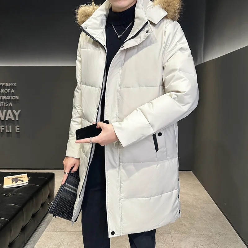 

2025 New Hooded Windproof Down Jacket for Men Winter Fashion Thickened Warm Male Coat Hot Outdoor Long Down Clothing with Hood
