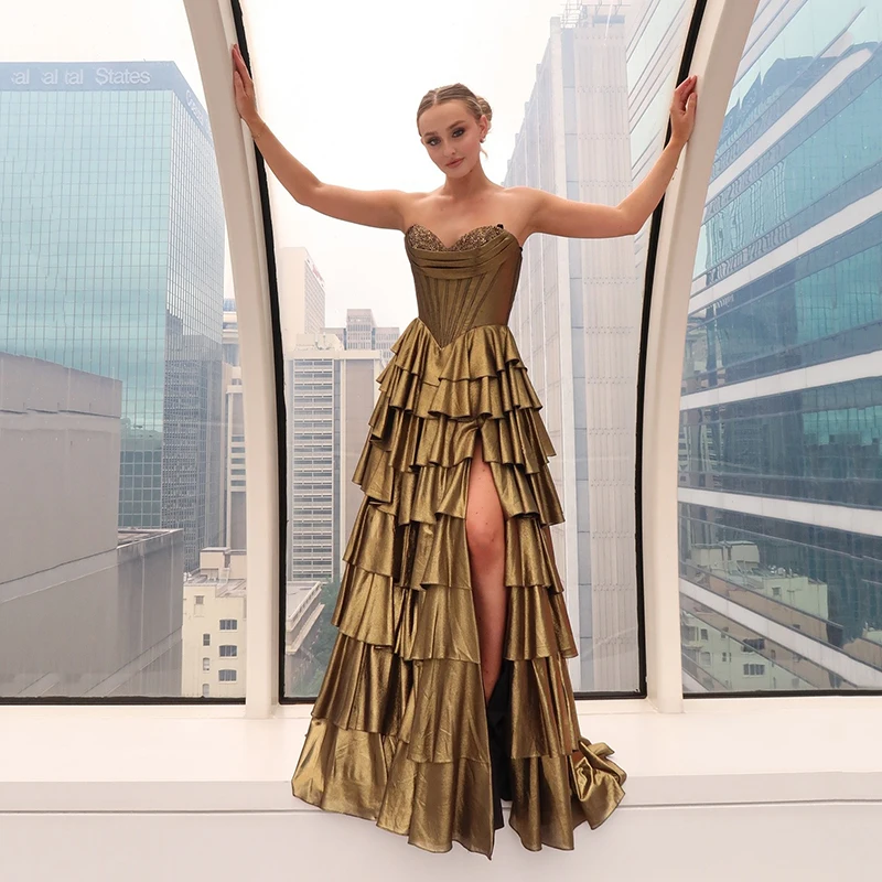 

Thinyfull Sexy A-Line Prom Evening Dresses Sweetheart Ruffled Beadings Party Dress Formal Night Cocktail Prom Gowns Customized