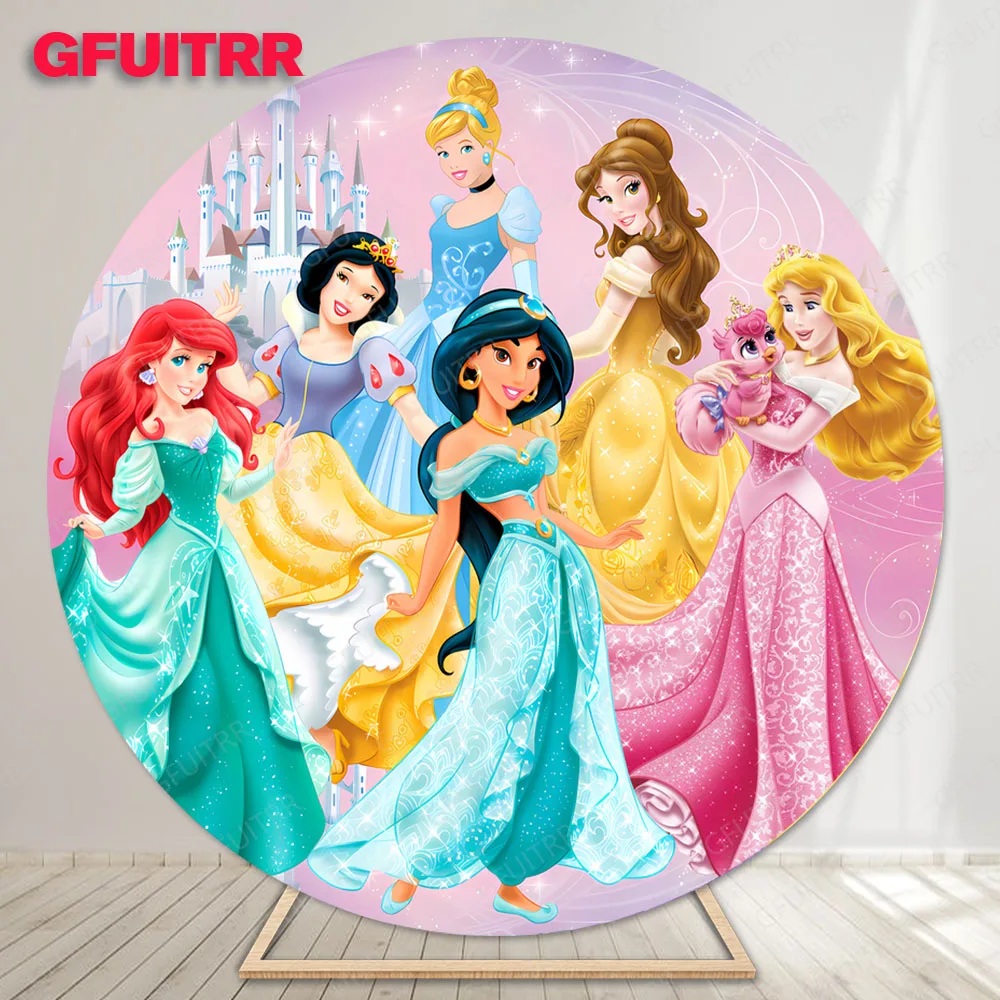 Disney Prinses Ronde Achtergrond Meisjes Verjaardagsfeestje Familie Portret Achtergrond Baby Shower Photo Decor Rekwisieten