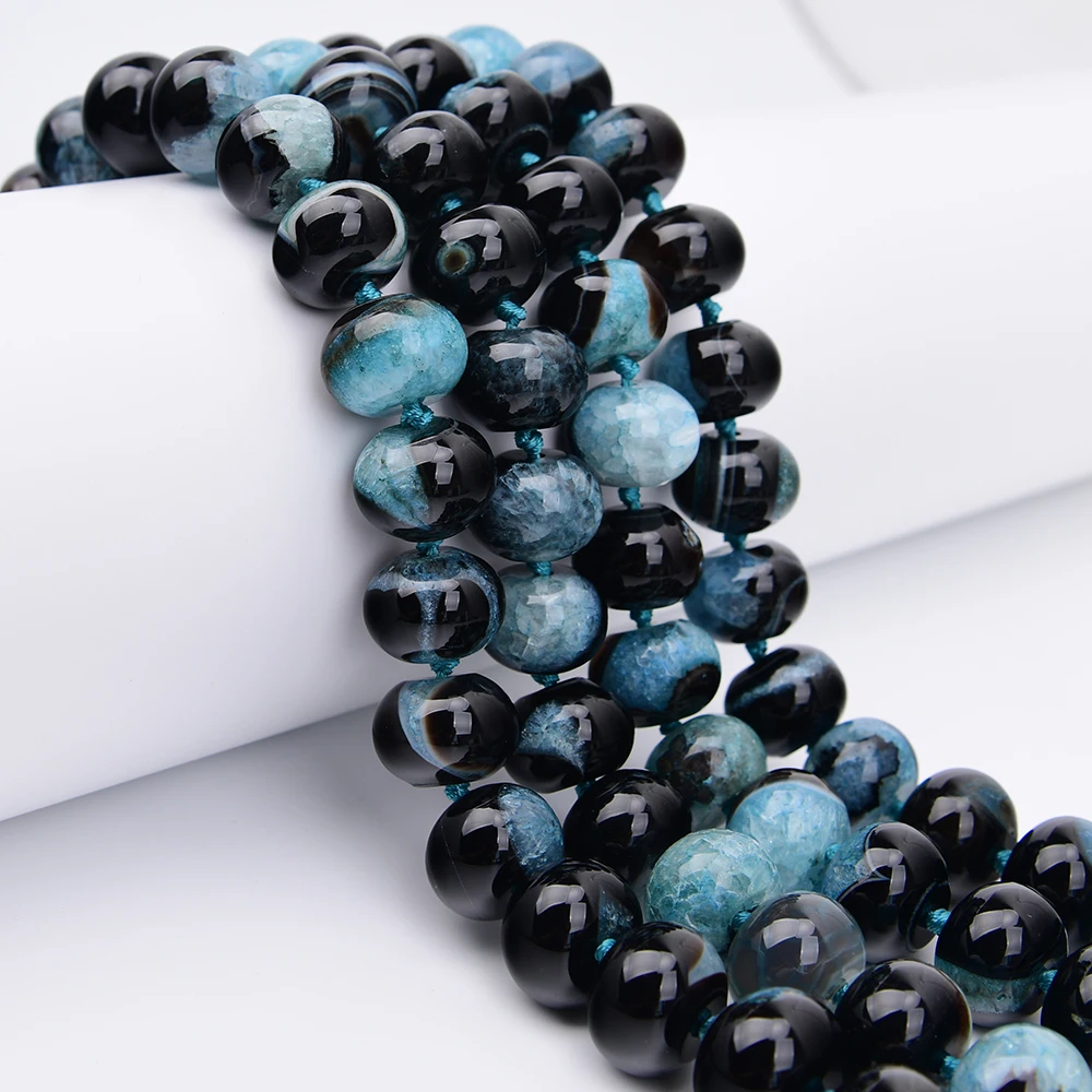 APDGG 15x22mm Natural Mix Blue Black Agate With Geode Quartz Abacus Shape Loose Beads 16