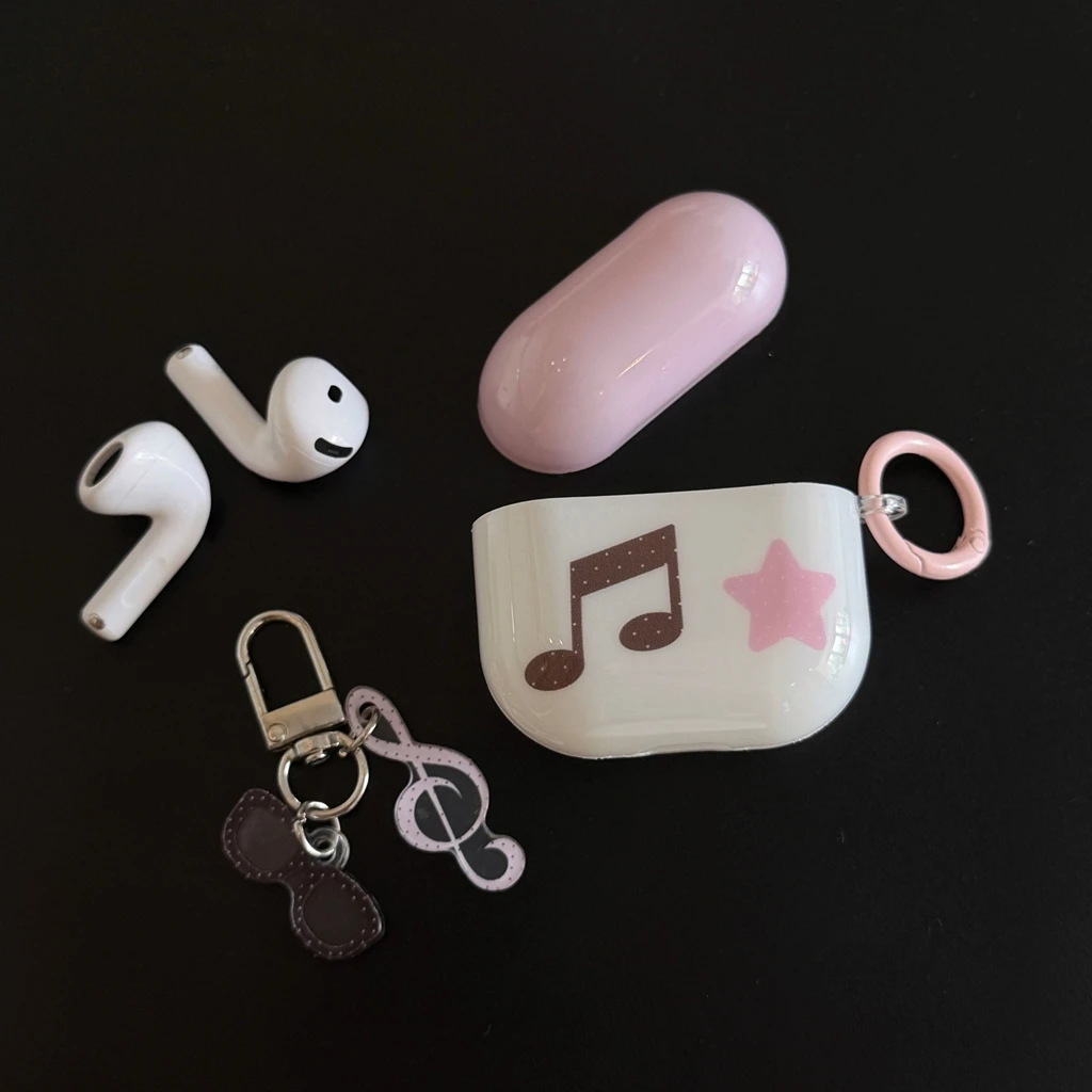 Sweet Cute Star Note Polka Dot With Glasses Pendant Shockproof Protective Earphone Cover Case for AirPods 1 or 2 3 4 Pro 2 Pro 3