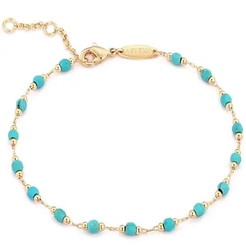 

18K Gold Plated Handmade Cute Satellite Diamond Cut Oval and Round Beads Rope Chain Dainty Bracelet for Women