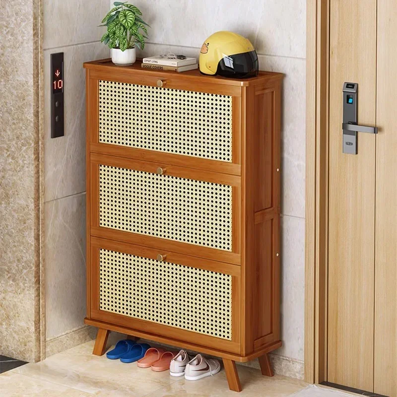 Bamboo Vertical Shoe Cabinets Saving Storage Dust Luxury Shoe Rack Door Thin Armadietti Da Soggiorno Multifunctional Furniture