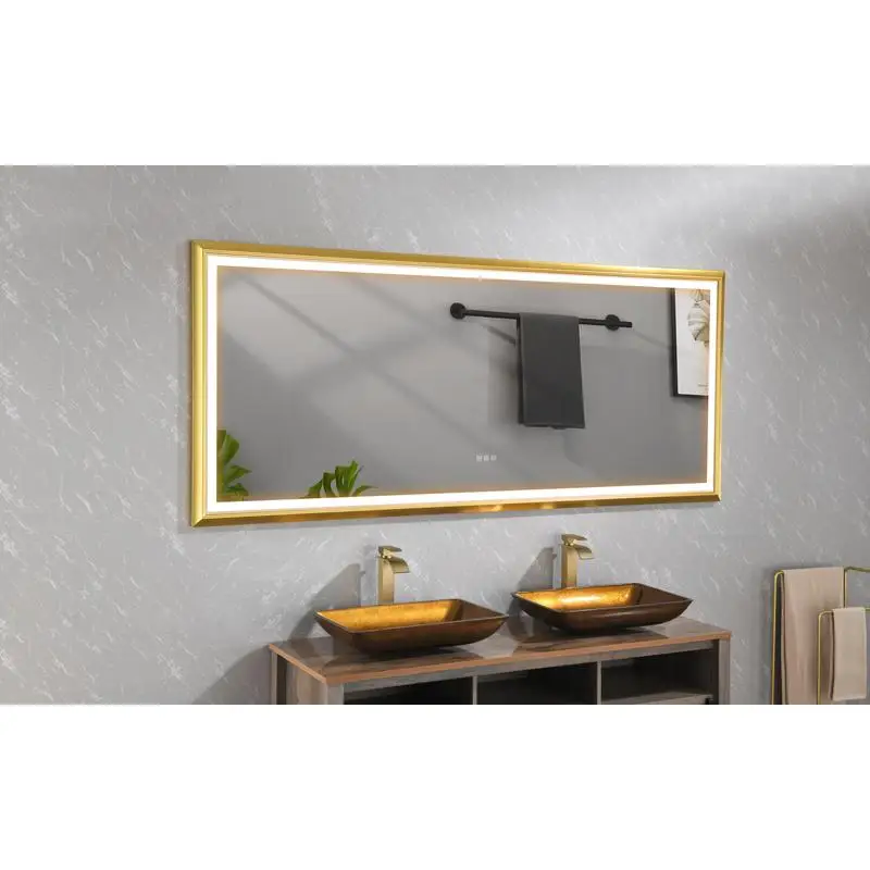 

84"x48" LED Bath Mirror, Aluminum Frame, Wall-Mounted Vanity Mirror, Anti-Fog, Memory Function, 3 Color Modes, Stepless