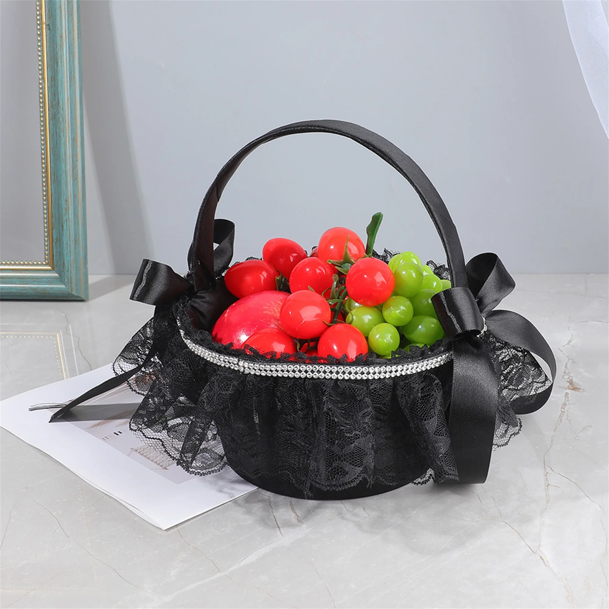 

Элегантные атласные корзины для девочек с бантом на ручке с кружевной отделкой и стразами для декора свадебной церемонии