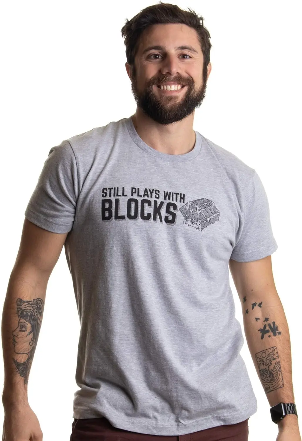 Still Plays with Blocks Tee | Funny Engine Mechanic Car Guy Truck Repair Men T-Shirt