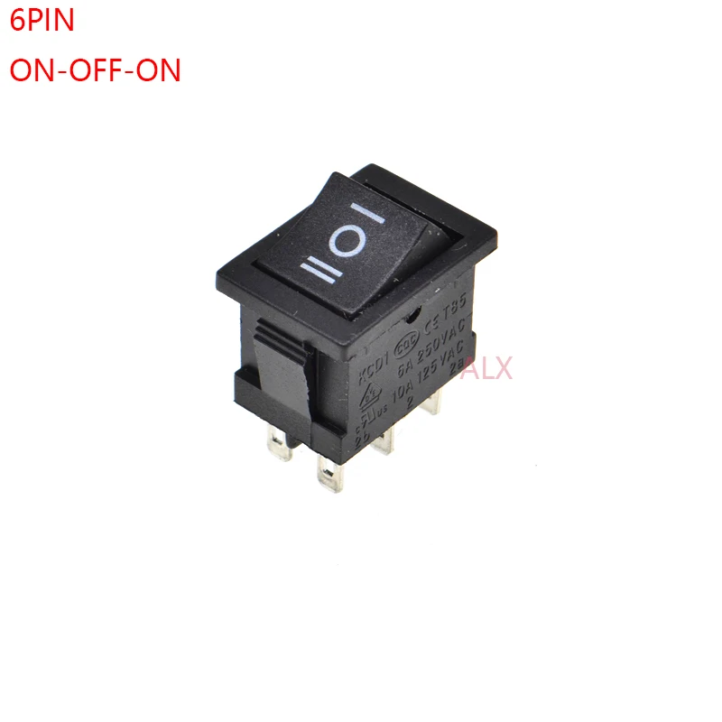 5 interruptores basculantes mini de botón pulsador KCD1-106 DPDT de 6 pines, negros, ON/OFF/ON, interruptores de alimentación 6A/250V 10A/125V 15*21MM 15*21 6 pines