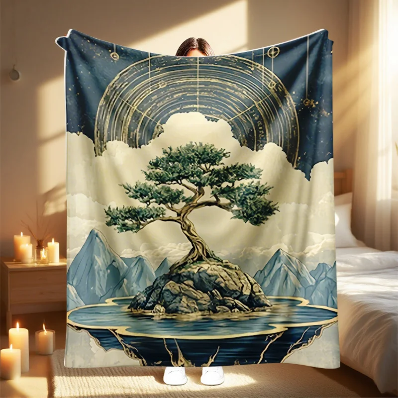 1pc 2025 New Chrysanthemum Tree Rock Print Blanket - Soft, Warm, and Cozy for Sofa Bed Office Decor, Travel - Perfect Hallowee