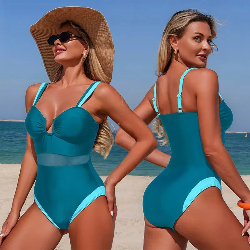 

Черно-белый слитный купальник с сетчатыми вставками и бретелями для женщин, лето 2026, пуш-ап, пляжная одежда, монокини, сексуальное бикини, купальный костюм для женщин