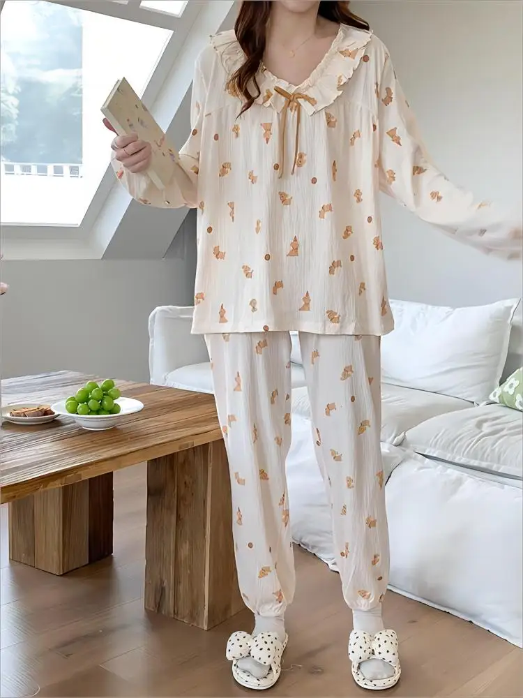 Home Clothes Pajamas Lingeries Night Sleep Korean pajama set Plus Size Women\'s Clothing Two Piece Kawaii Pajamas sleepwear