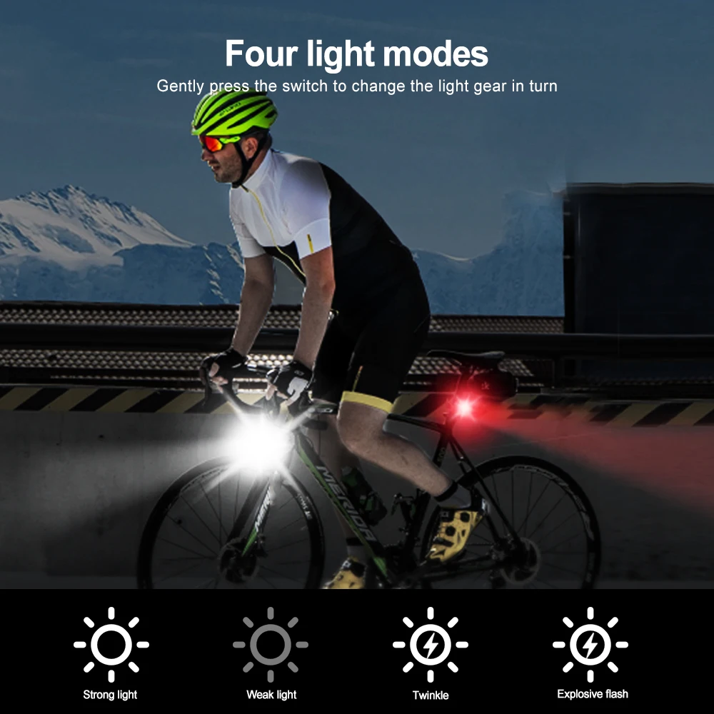 Cycling Taillight Headlight 3LED Bicycle Lights Bike Safety Warning Light LED USB Rechargeable Night Bicycle Warning Light Set