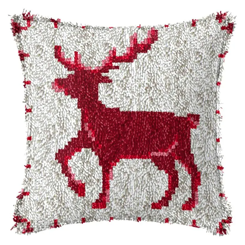 DIY Christmas Deer Snowman Latch Hook Kit Knot Pillow Package Embroidery Latch Hook Kits Cushion Pillowcase Set For Needlework