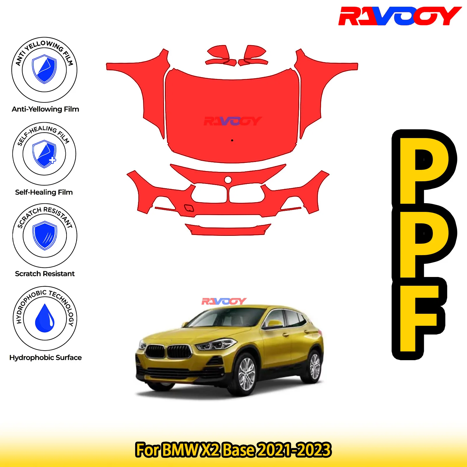 

Для BMW X2 Base 2021-2023 глянцевая матовая черная предварительно вырезанная передняя защитная пленка PPF для защиты от краски