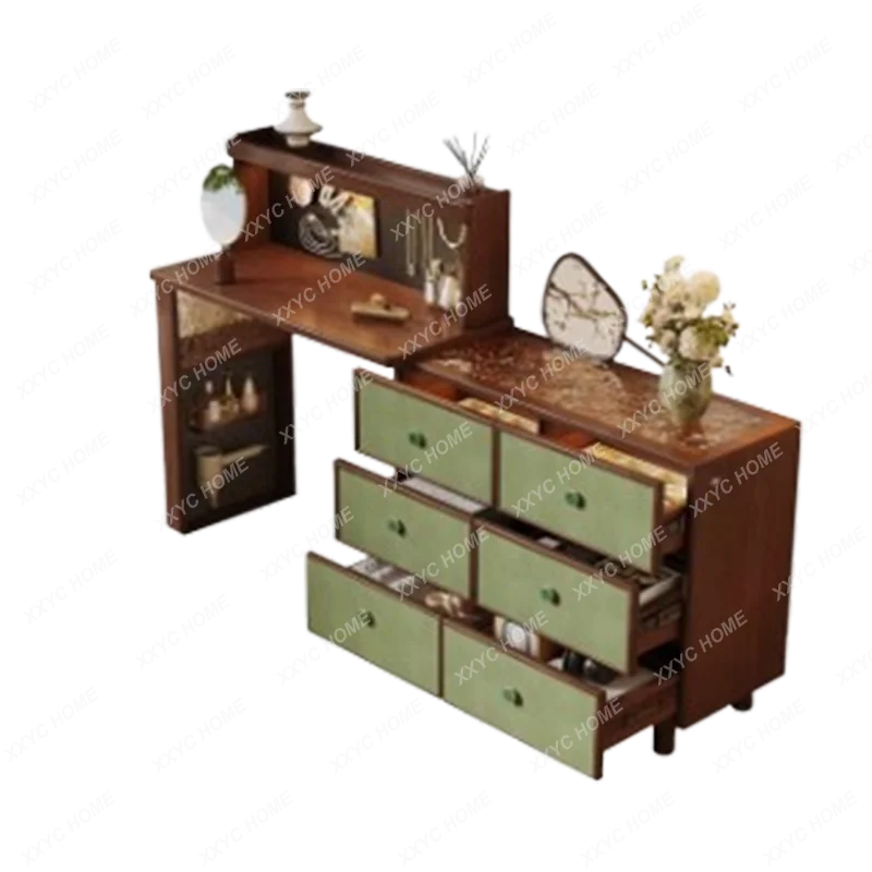 Mesas de vaidade de madeira verde marrom estética dobrável única luz maquiagem cômodas quarto