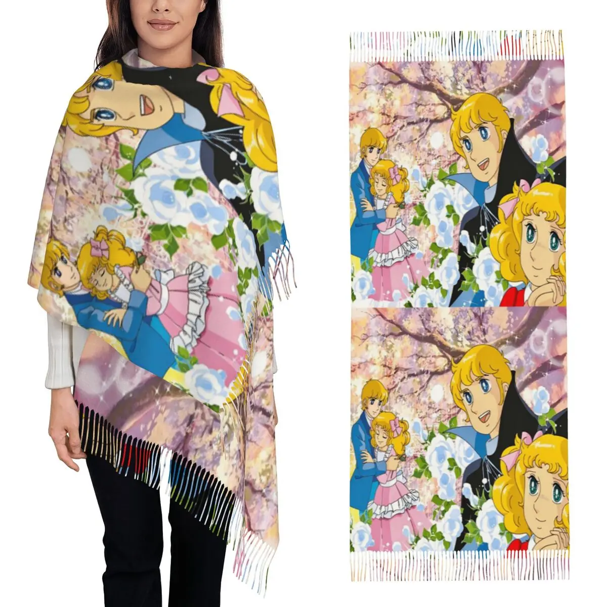 

Конфеты, аниме, шарф, шарфы с кисточками, женские мягкие теплые шали и накидки, длинная осенне-зимняя шаль, накидка