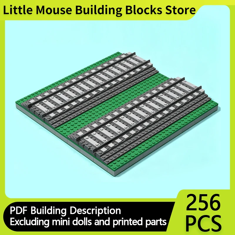 Street View Model MOC Building Bricks Double Train Track Ballasted Modular Technology Gifts Holiday Assemble Children Toys Suit