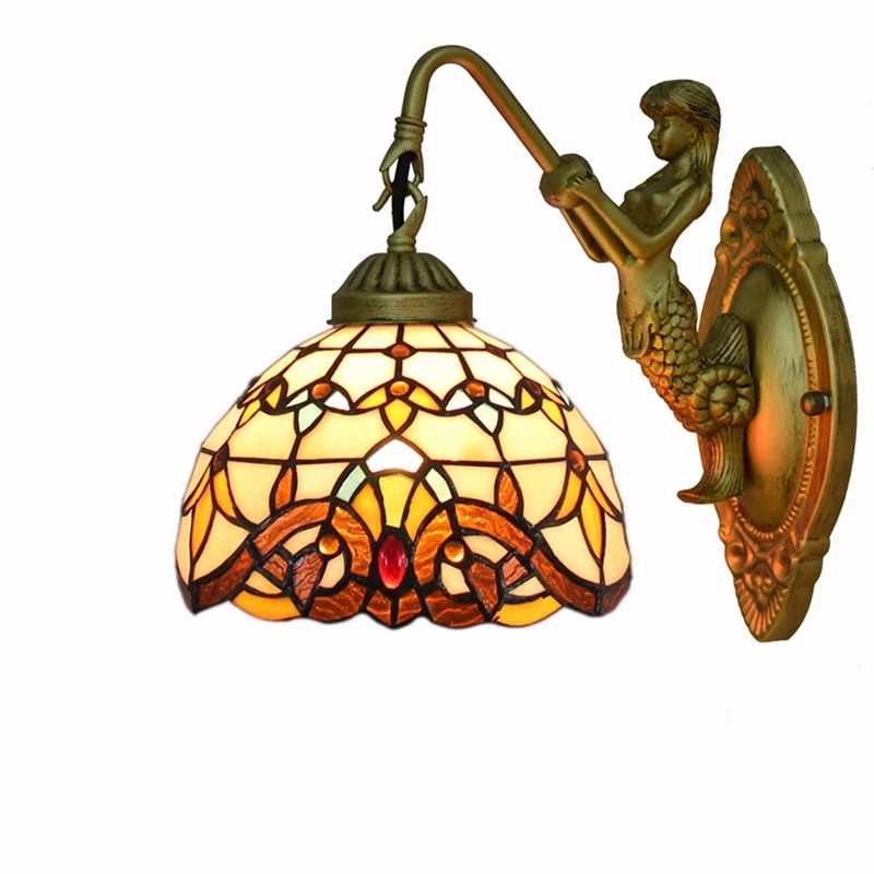 

European Style Retro Creative Hotel Bar Restaurant Corridor Decorative Wall Lamp Tiffany Stained Glass Baroque Mermaid Wall Lamp