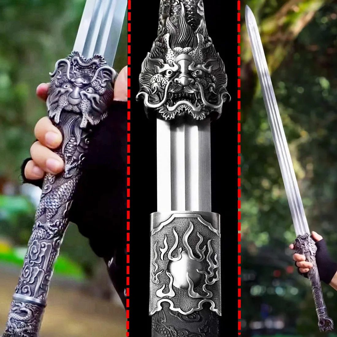 Metal Dragon Handle Chinese Han Dynasty KungFu Broad Sword High Carbon Steel Blade Double Edge WUSHU Functional Dao Jian