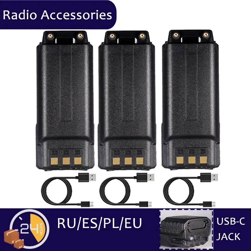 3800 MAh For Walkie Talkie BF-F8HP UV5R UV-5RE BF-F9 5RL 5RB GT-5R Radios Extended UV-5R Battery USB C Charger Enlarged