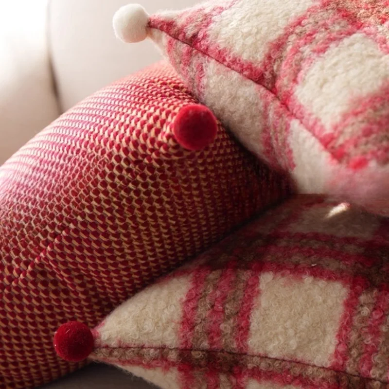Red Joyful Pillows Luxury Holiday Decorative Pillow Cover For Sofa Chair Check Decorative Pillow Cover For Sofa Chair Home Decor