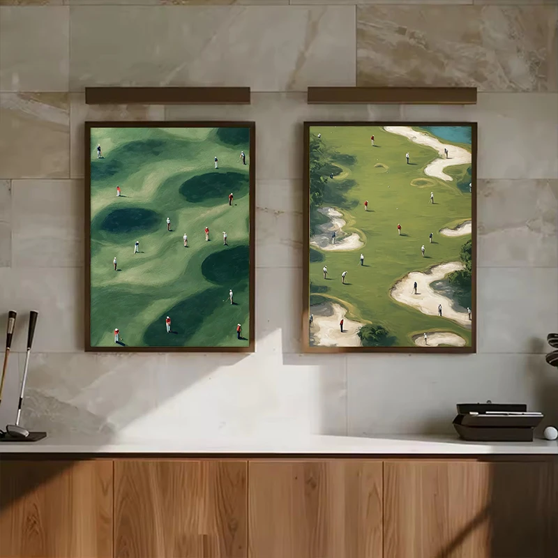 Minimalist Golf Print Tiny Golfers Wall Decor Vintage Green Sports Canvas Poster Gift for Golf Lovers Golf Course Wall Painting