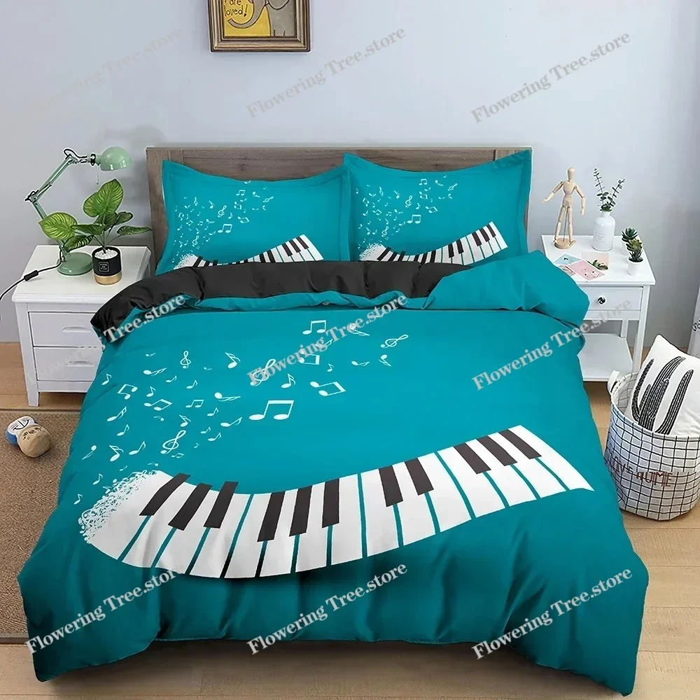 Music Pattern Bedding Set Music Notation and Instrument Duvet Cover Set Comforter Cover with Pillowcase Home Textiles