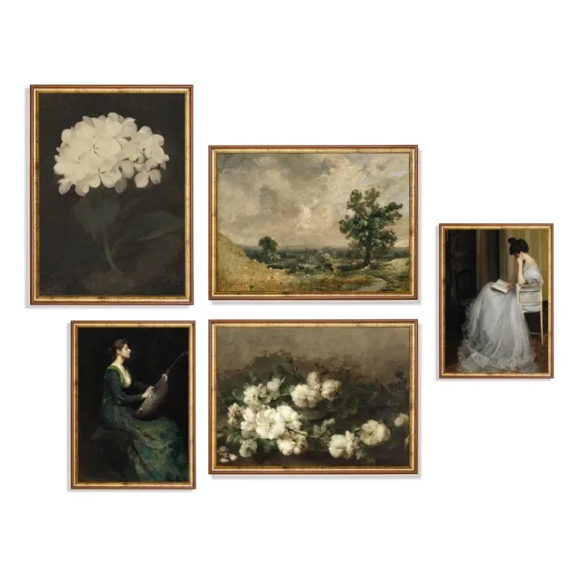 Country Landscape Poster Print Canvas Painting Wall Art Pictures for Living Room Home Decor Vintage Antique Rustic Woman Flow