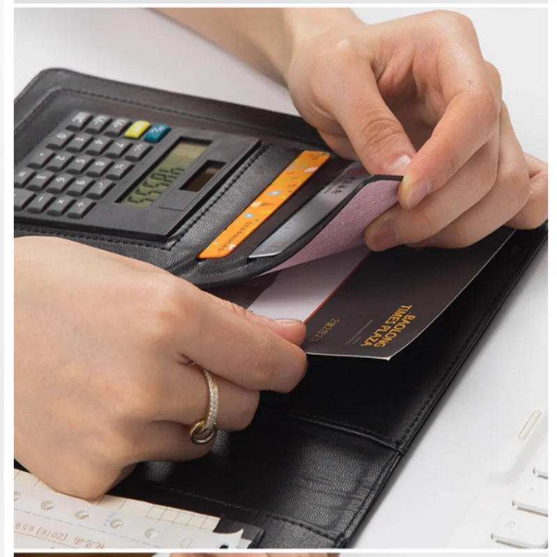 A5 PU 1808 Business Padfolio Writing Folder Multifunctional Document Organizer with Calculator Name Card Holder Notepad Office