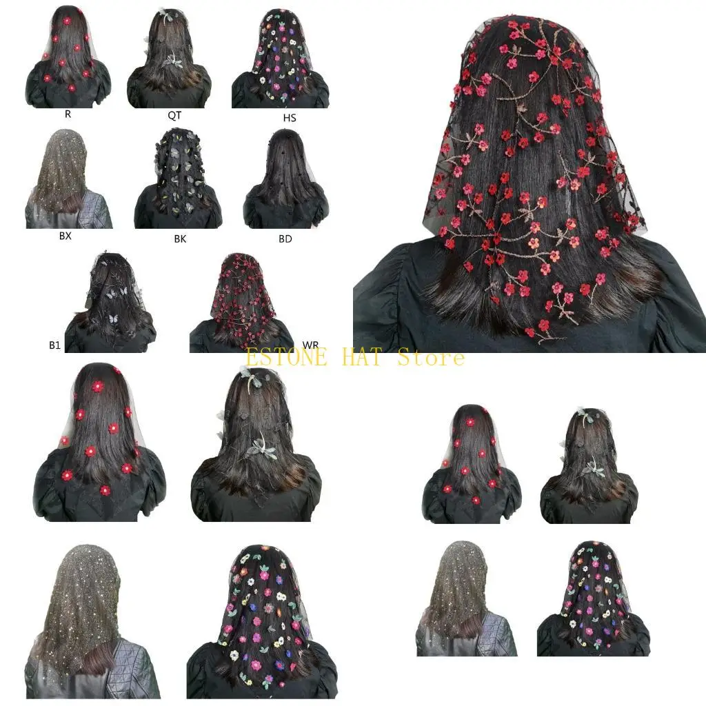 

49MF кружевная вуаль-мантилья для массового цветочного тюлевого шарфа, покрывающая церковную вуаль, повязка на голову для вуаль