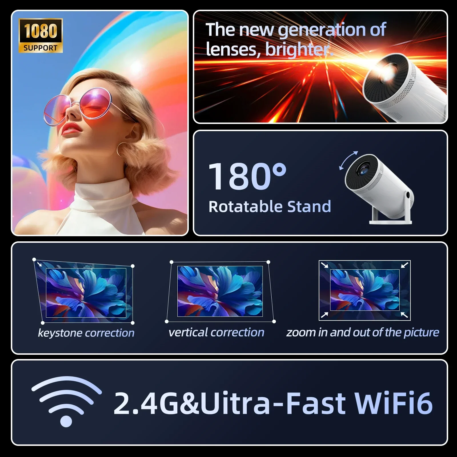 جهاز عرض KaiAqua 4K Wifi6 الجديد HDMI 260 ANSI Dual WIFI Allwinner H713 BT5.0 1280*720P سينما منزلية خارجية محمولة FY300 Pro