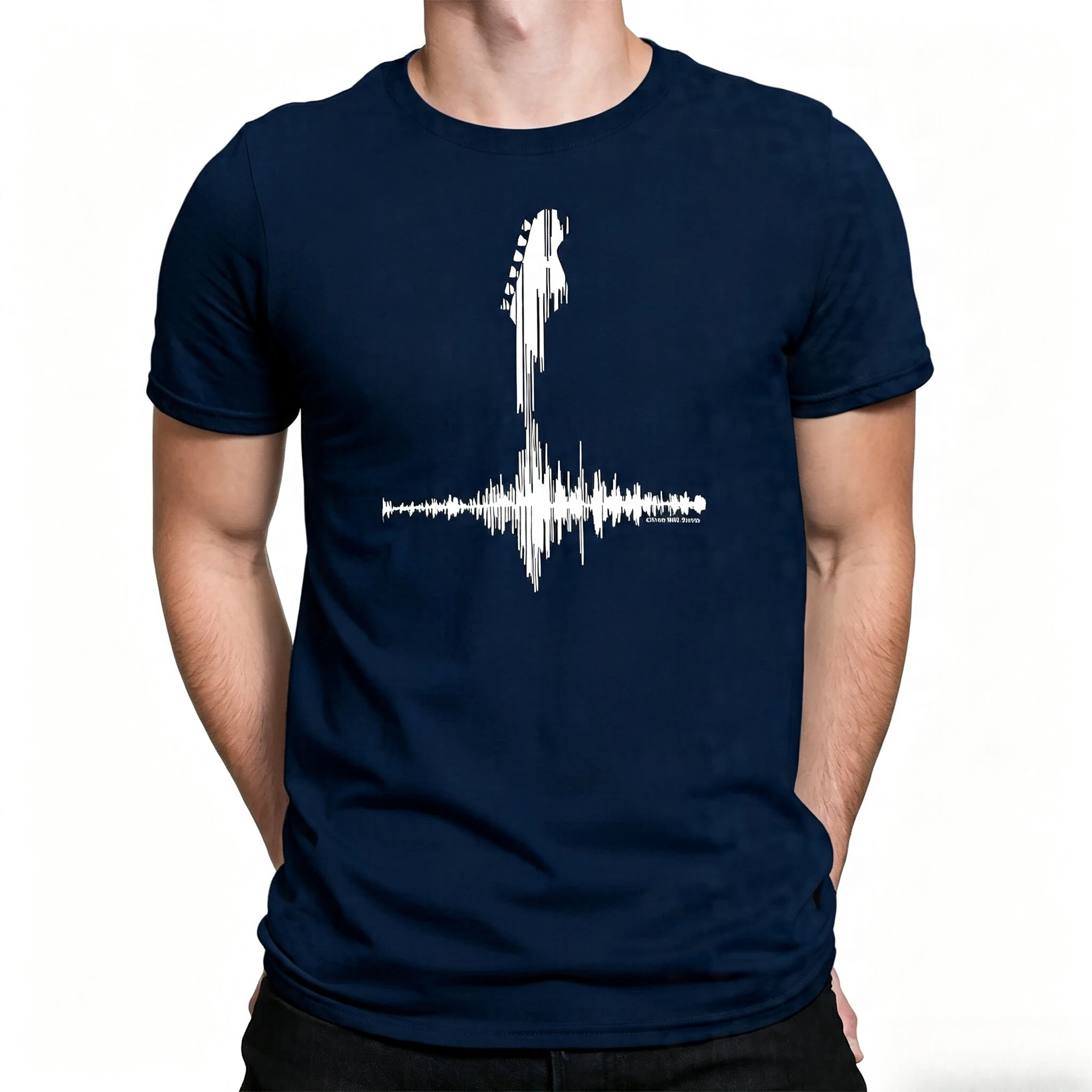 Men's Summer Casual T-shirt Mens Guitarist T-Shirt , WHITE GUITAR FREQUENCY, Tee Cotton Electric Acoustic Bass, Perfect Gift