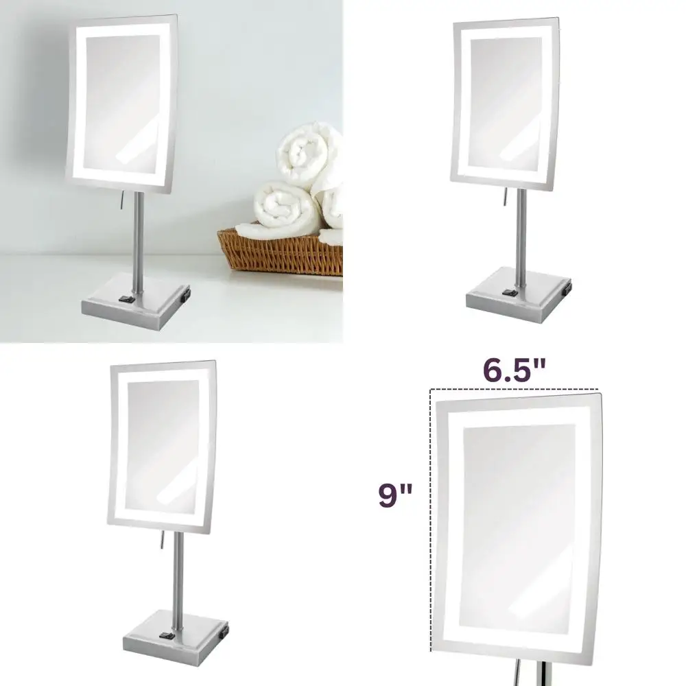 Miroir de maquillage LED nickelé avec grossissement 5X et design de table éclairé