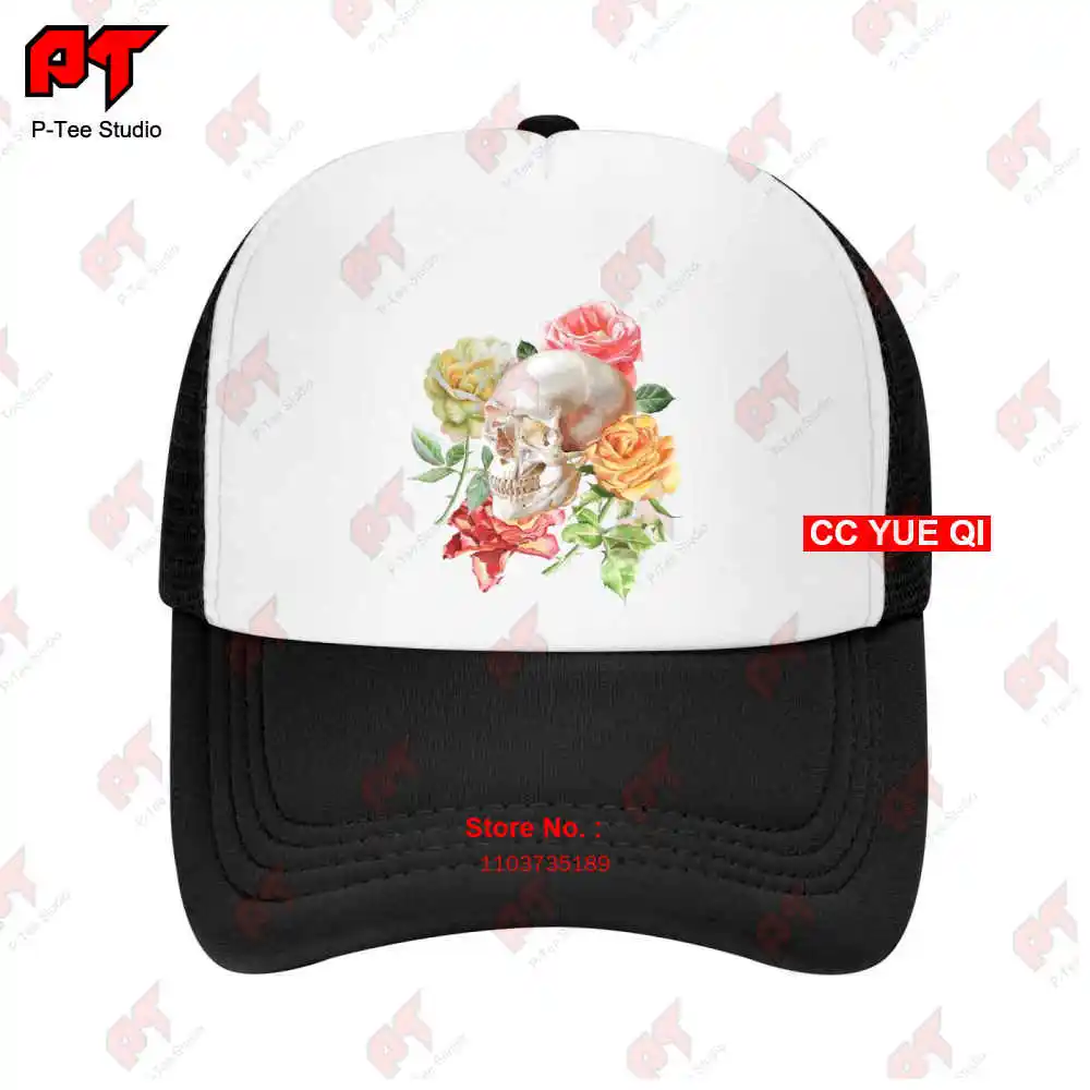 Skull And Spring Rose Flowers Baseball Caps Truck Cap 9ZSD